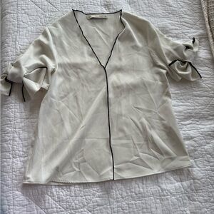 Zara Cream/White Blouse with Black Trim